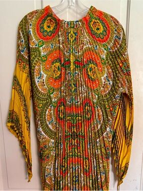 Paisley Print Long Sleeve Maxi Dress in Yellow and Orange